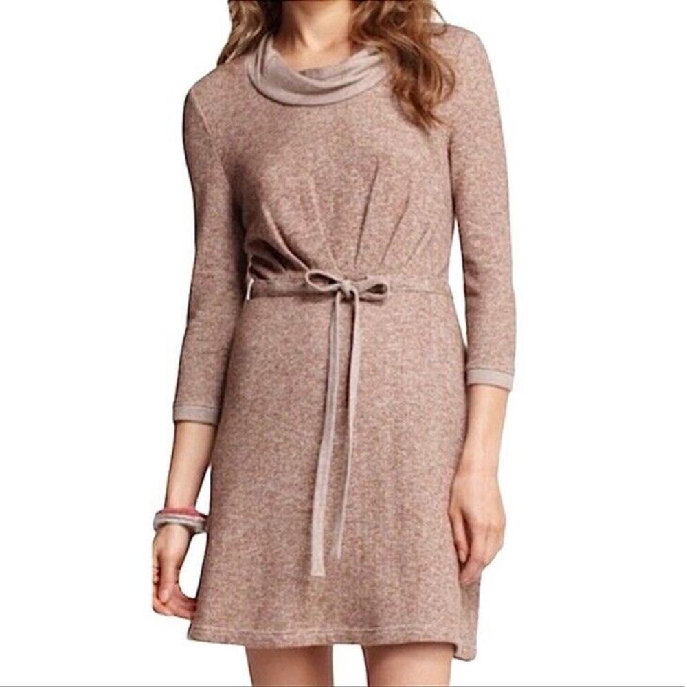 Anthropologie Saturday Sunday Chatham Terry Cowl Neck Dress S Brown CozyCore